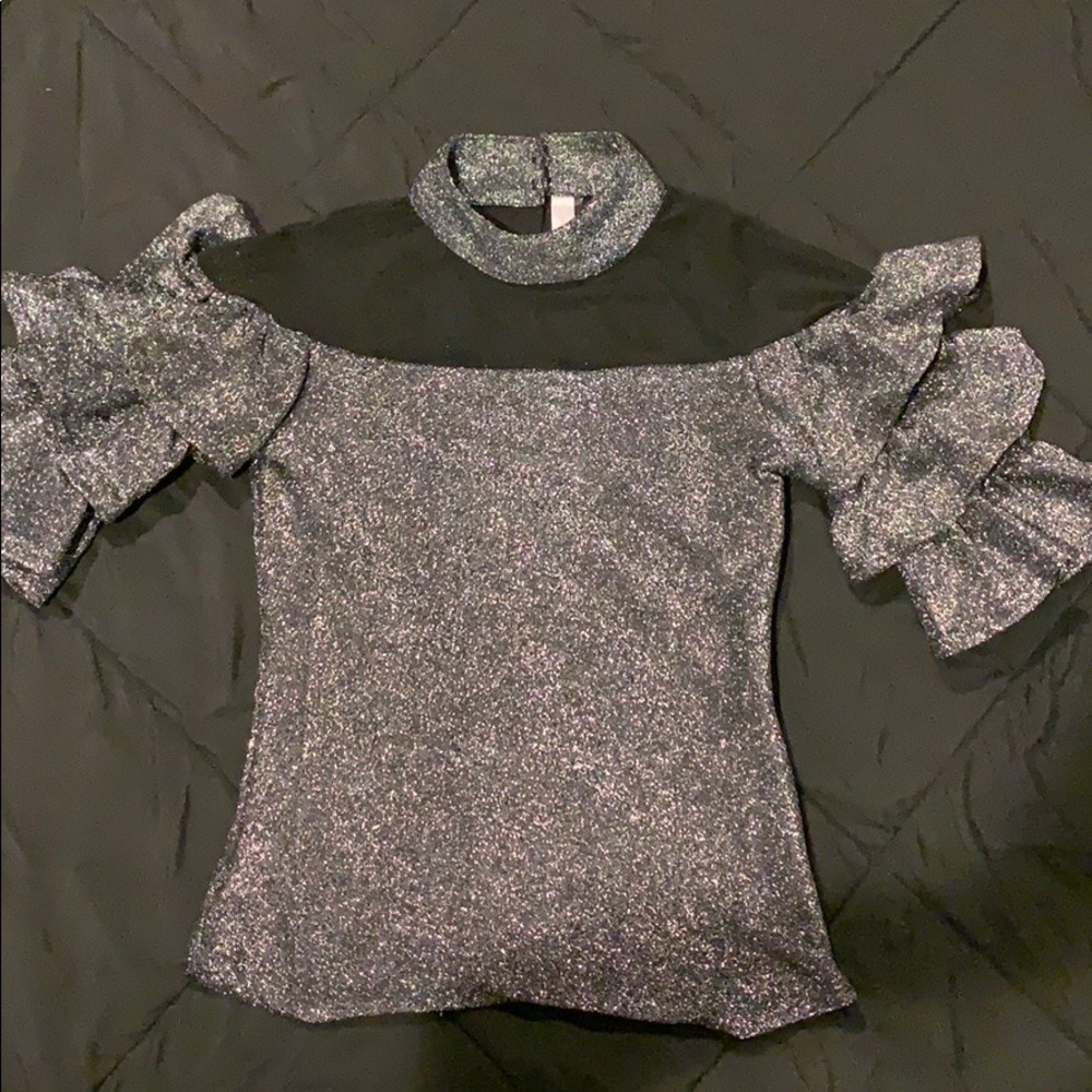 Silver and black top